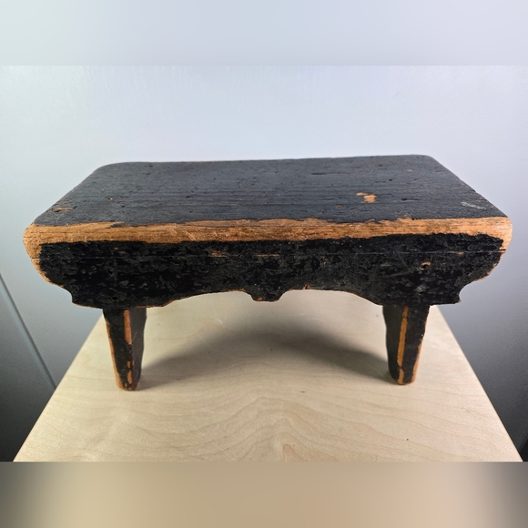 Rustic Black and Brown Wooden Stool - Picture 2 of 10